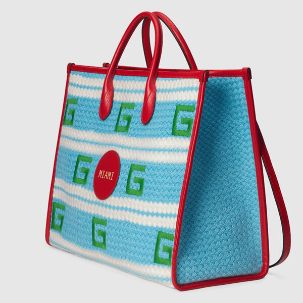 グッチ かごバッグ 偽物 オンライン限定 MIAMI ストライプ トートバッグ663709 JFIJG 8083